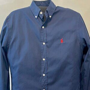 Polo Ralph Lauren Slim Fit Long Sleeve Poplin Button Down Shirt (Navy Blue)